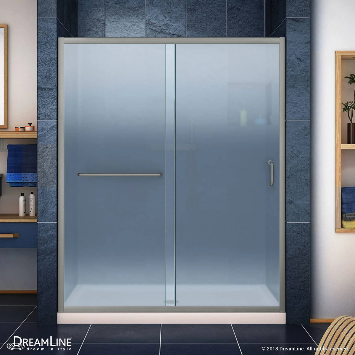 Frosted Sliding Shower Door in Brushed Nickel D786