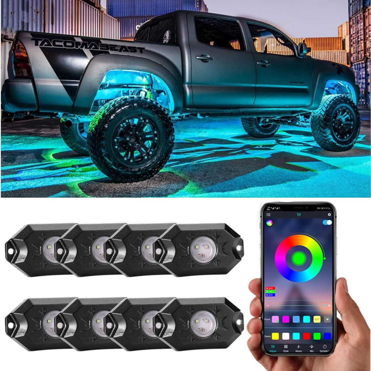 12 Pods Multicolor Waterproof LED Car Light Kit T664
