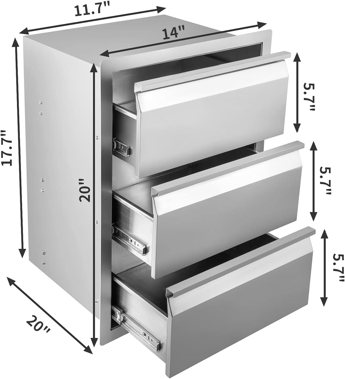 Stainless Steel Triple Access BBQ Drawers Box Frame Style Flush Mount Outdoor Kitchen Drawers C842051