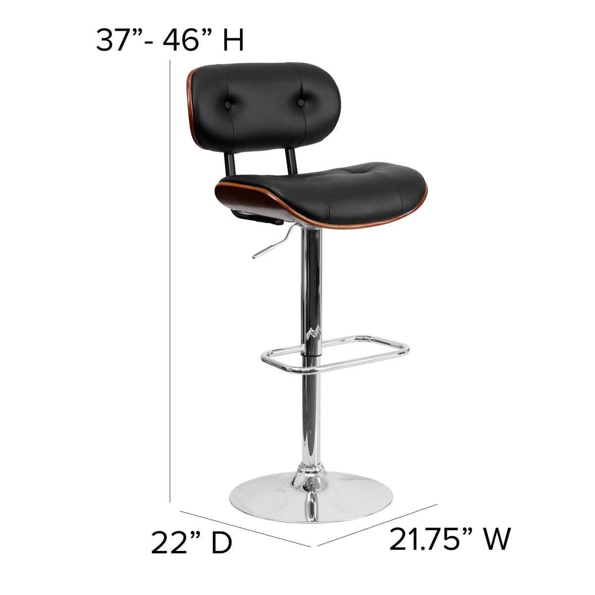 Adjustable Height Black Vinyl Tufted Barstool with Chrome Base U591360