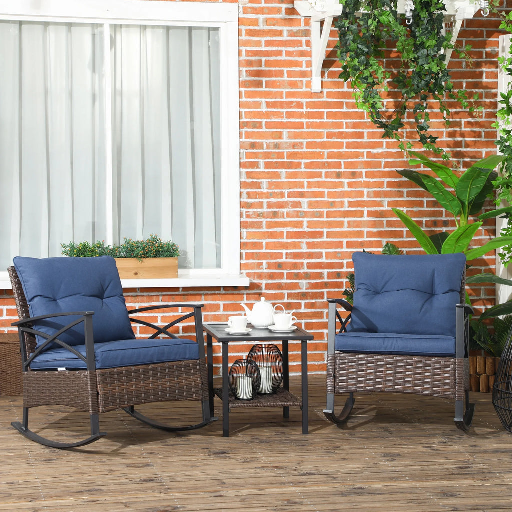 3pc Wicker Rocking Chair Set with Cushions H15625