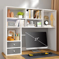 White Wood Desktop Bookshelf with 8 Shelves and 2 Drawers Q612