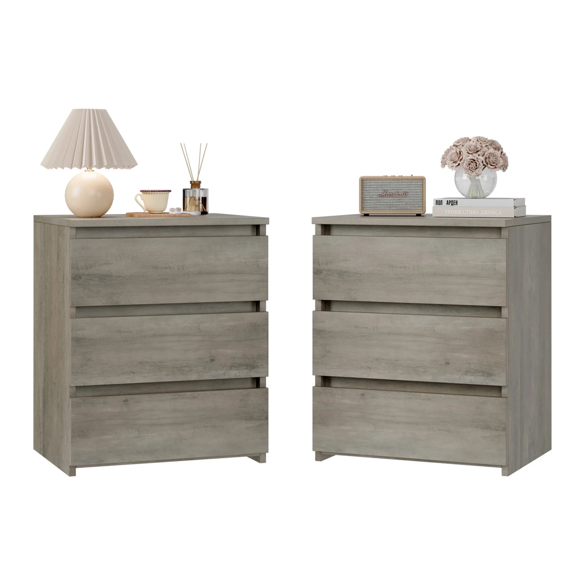 White 3 Drawer Wood Nightstand L68759
