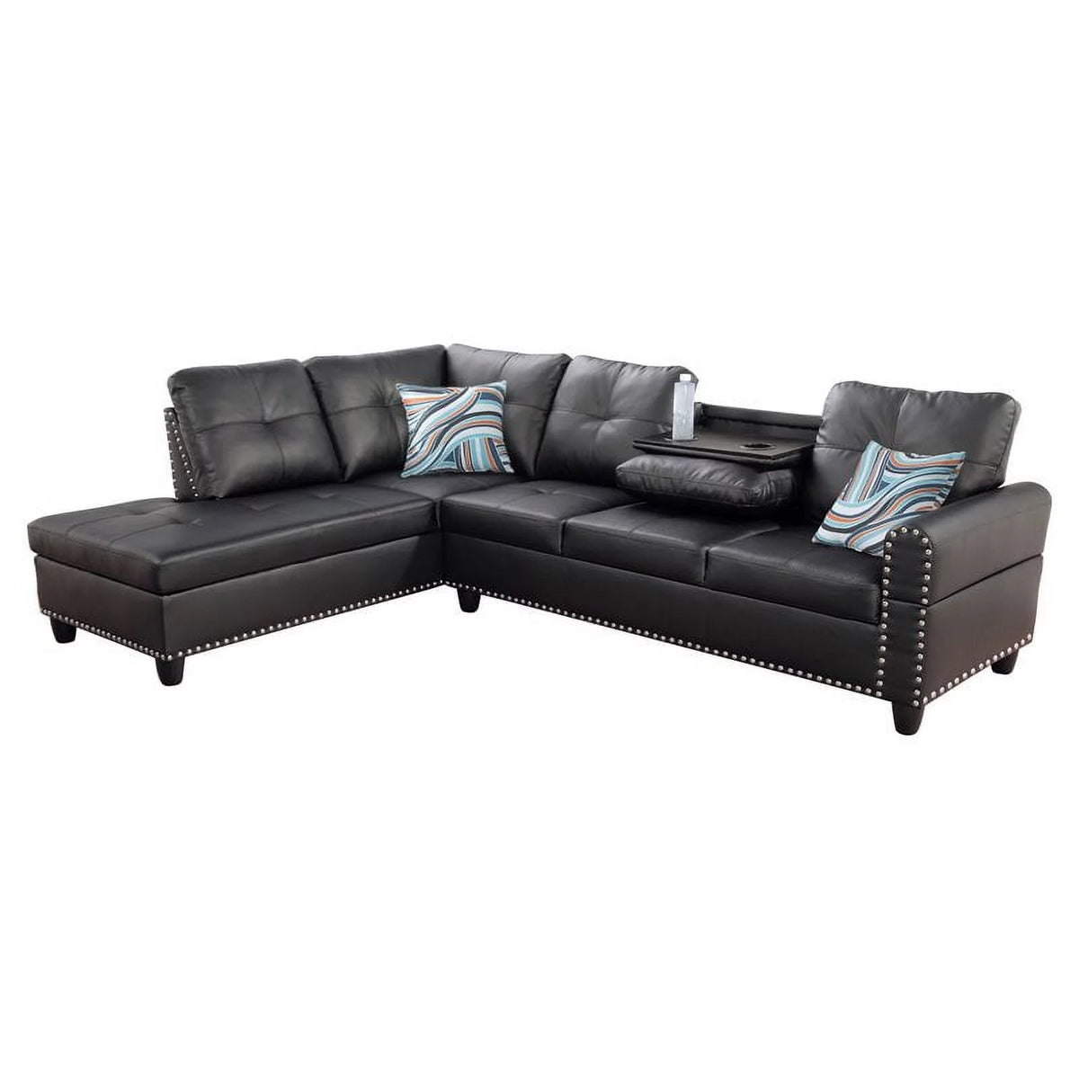 Faux Leather Sectional Sofa in Black C71917