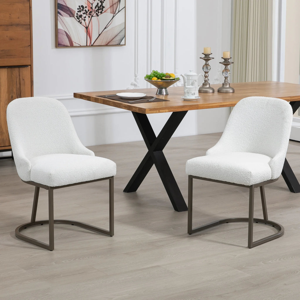 White Black Fabric Iron Dining Chair Set of 2 D438