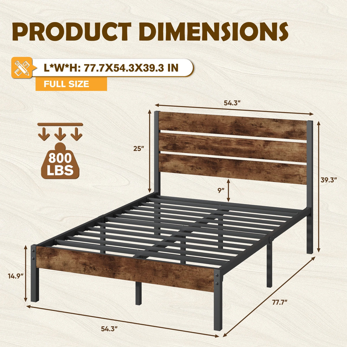 Queen Bed Frame with Wood Headboard and Footboard E254828