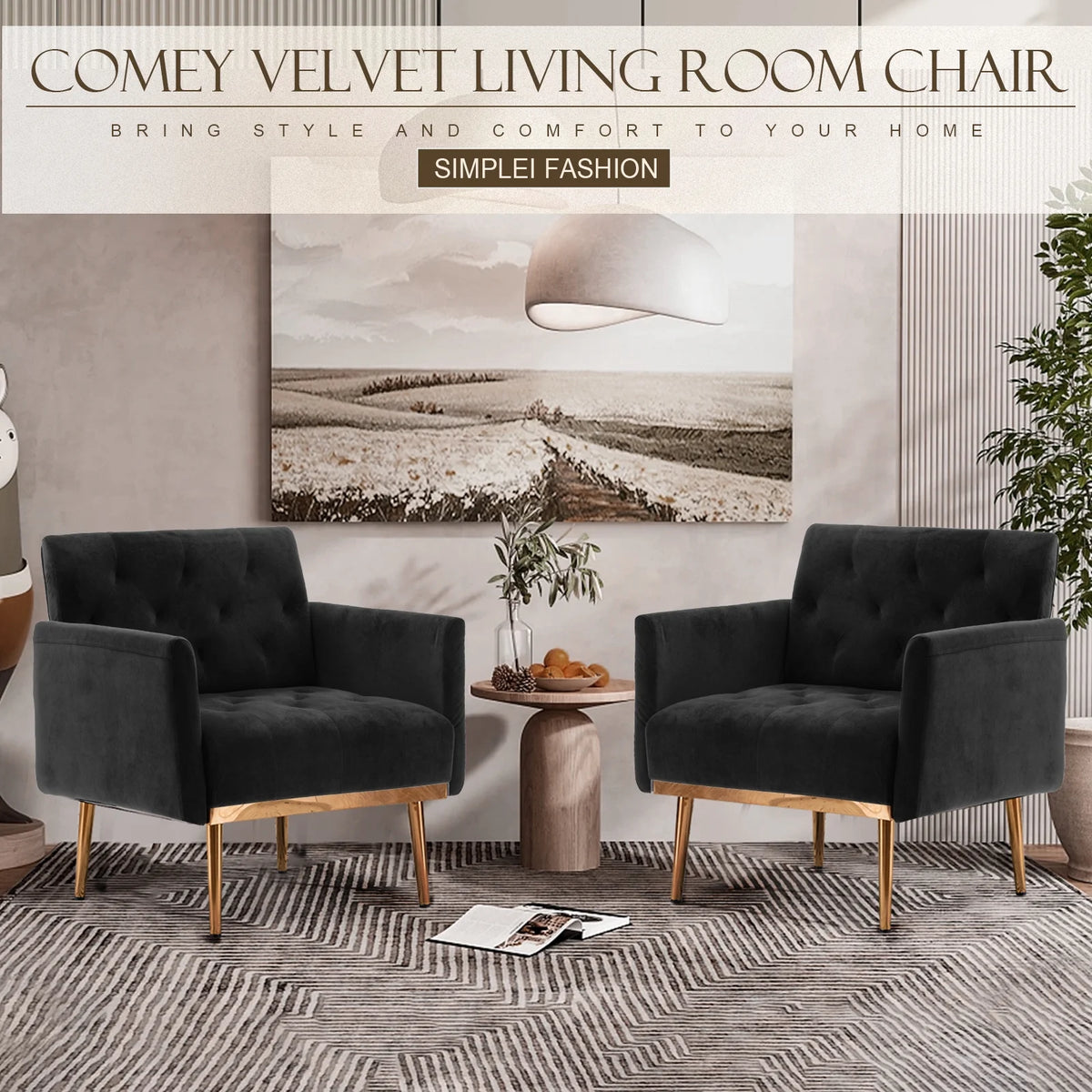 Green Velvet Upholstered Accent Chair with Metal Legs J718