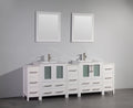 84 in. White Double Sink Vanity Cabinet with Ceramic Sink & Mirror Q10202