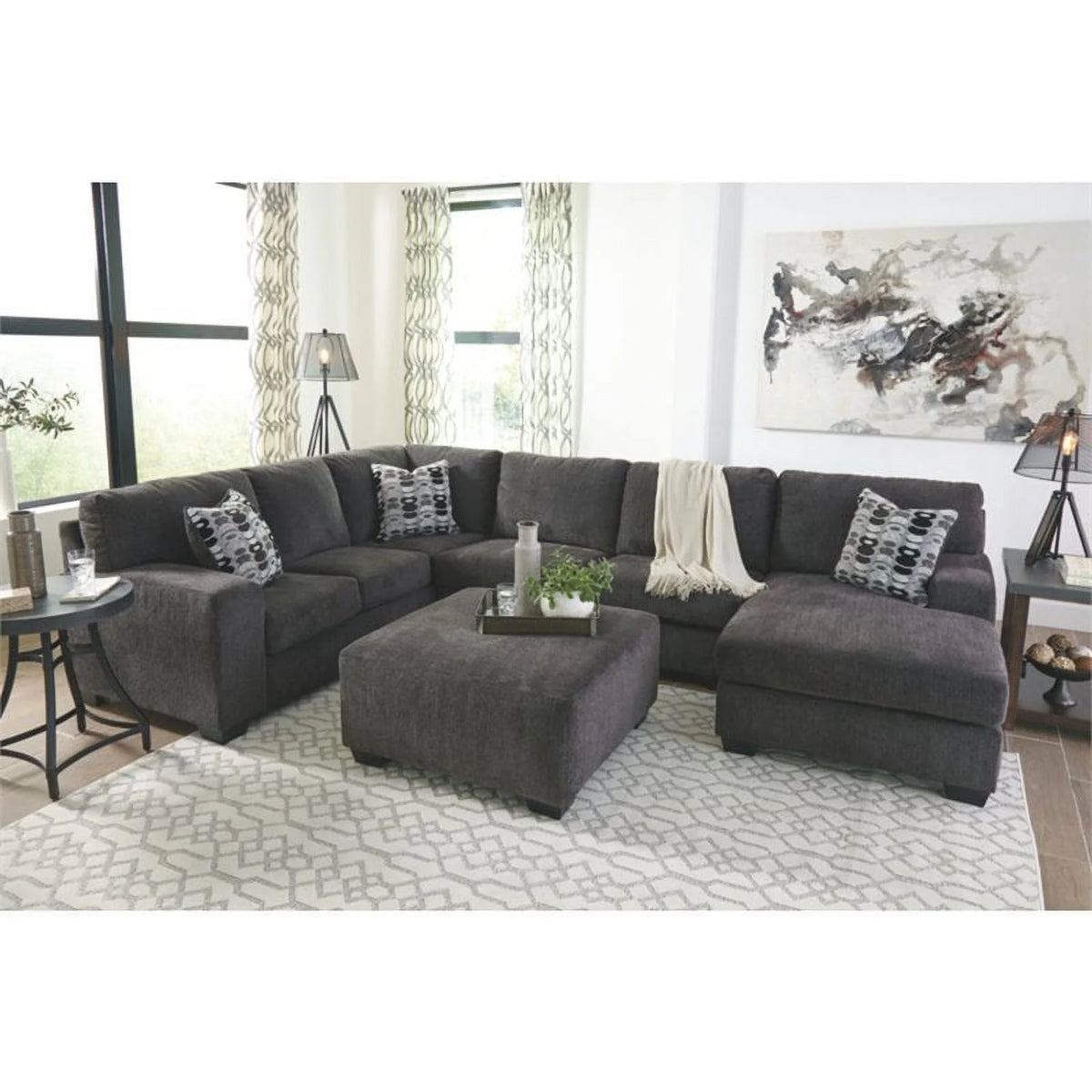Gray Oversized Fabric Accent Ottoman Y608
