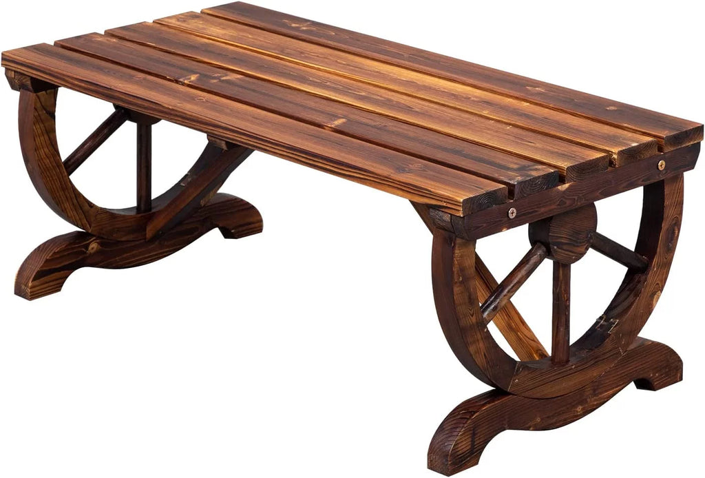 Rustic Wooden Bench with Wagon Wheel Legs L689568