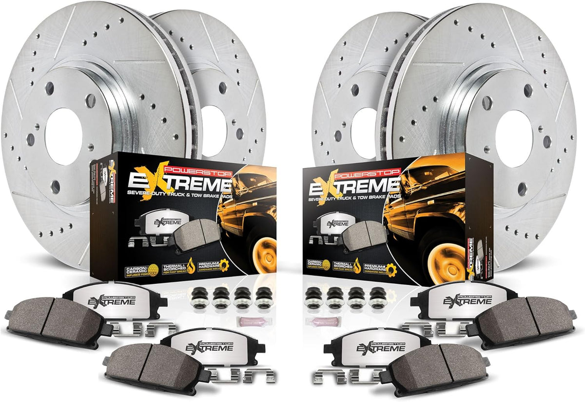 Front and Rear Carbon Fiber Ceramic Brake Kit with Drilled Slotted Rotors I749407