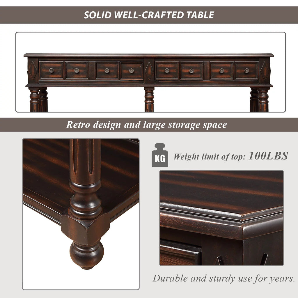 58" Black Console Table with 2 Drawers and Storage Shelf U491
