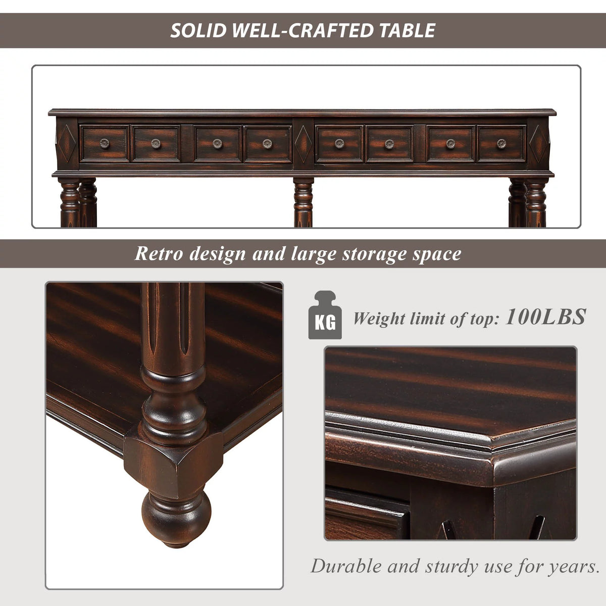 58" Black Console Table with 2 Drawers and Storage Shelf U491