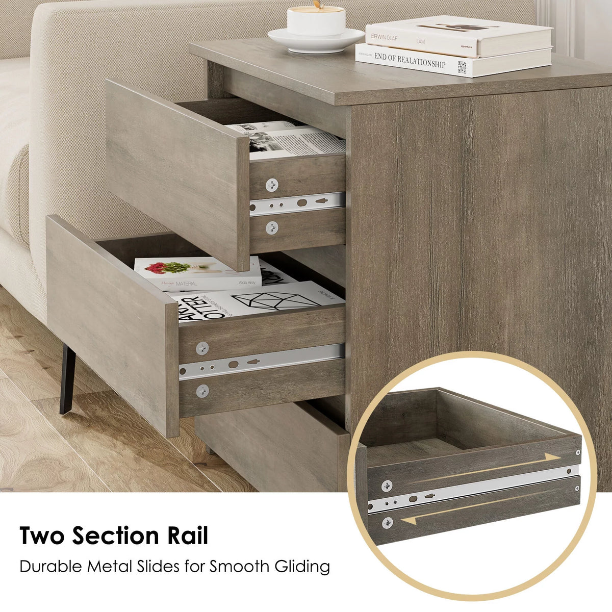 White 3 Drawer Wood Nightstand L68759