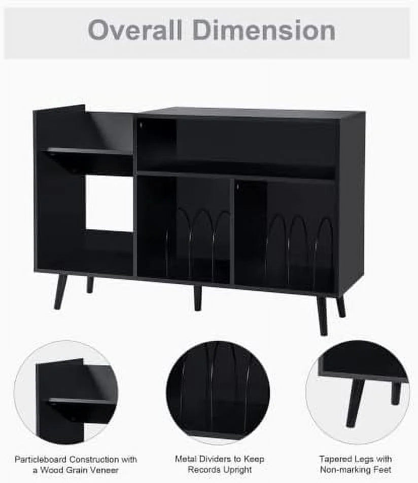 Black Record Player Stand with Wood Legs I50537