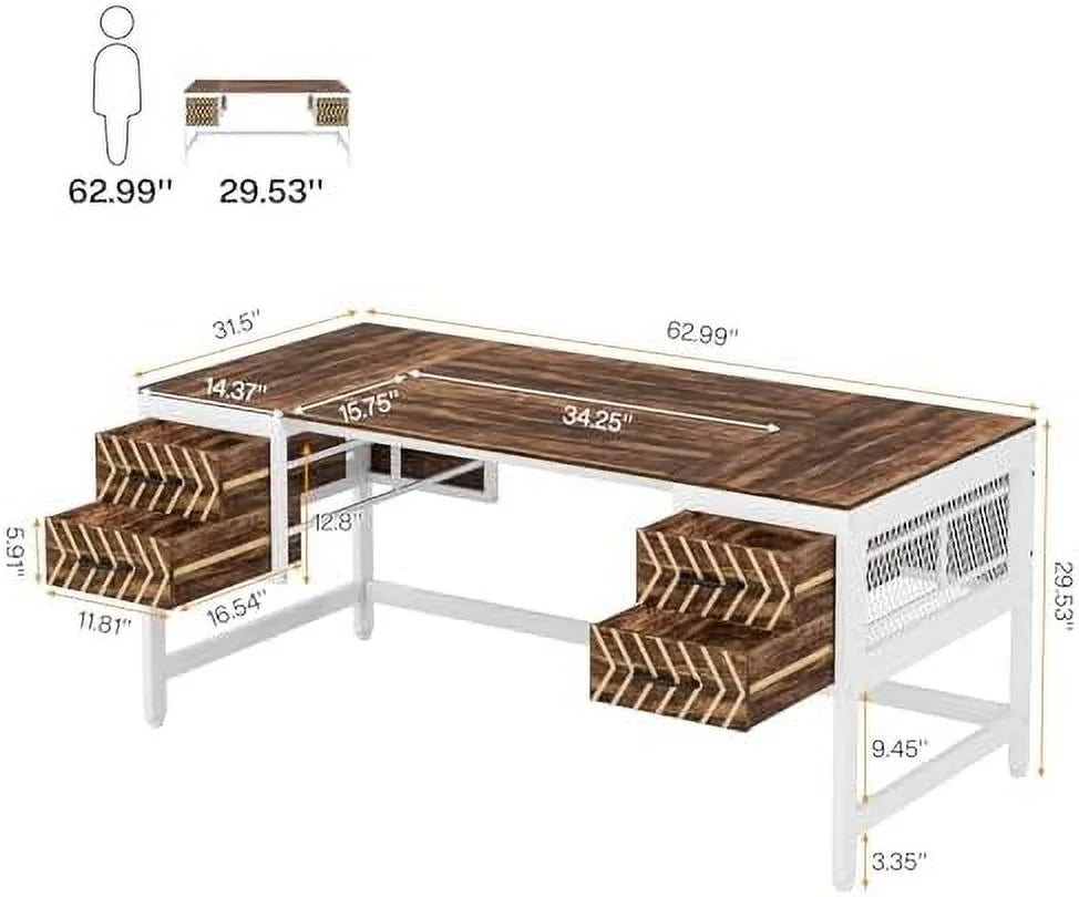 Home Office Desk with Drawers 63" Computer Desk N309