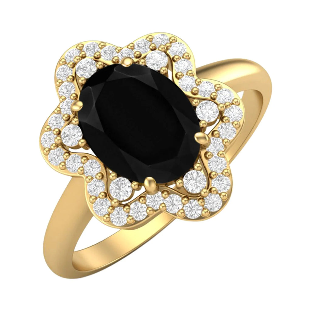 Black Spinel 925 Silver Yellow Plated Oval Ring Y3350