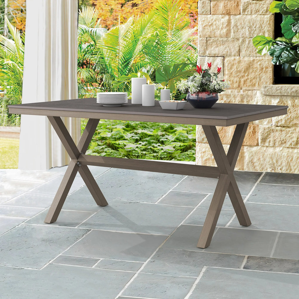 Rectangular Aluminum Plastic Wood Outdoor Patio Dining Table G95904