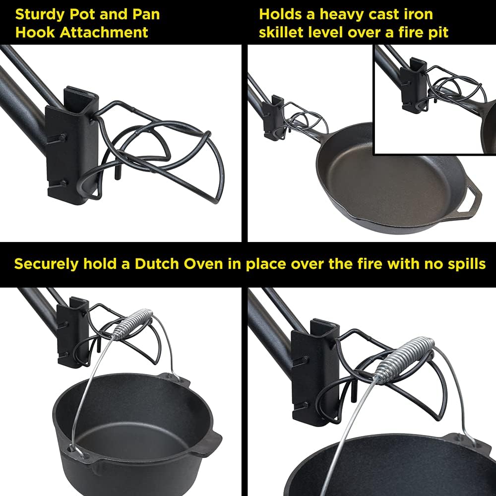 Stainless Steel Camping Grill with Cast Iron Cookware Hook Attachment Q440