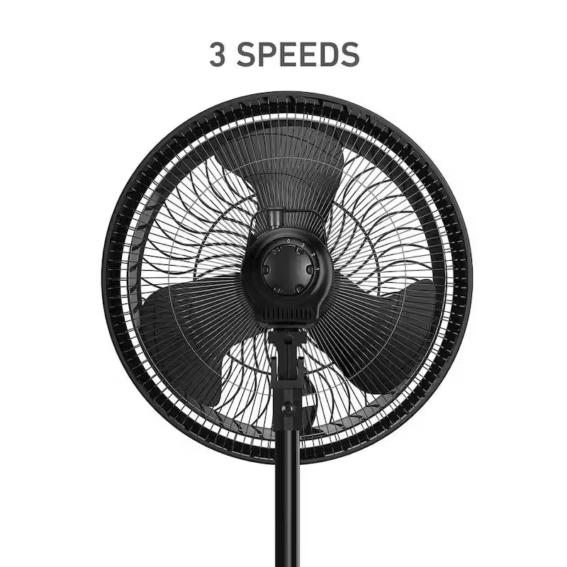 16 in. Oscillating Misting Stand Fan Black 3 Speed with Adjustable Height Q408