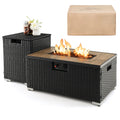 32''x 20'' Propane Rattan Fire Pit Table Set with Side Table and Cover 40,000 BTU S79373