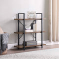 Dark Walnut 3 Shelves Wood & Metal Bookshelf J3373