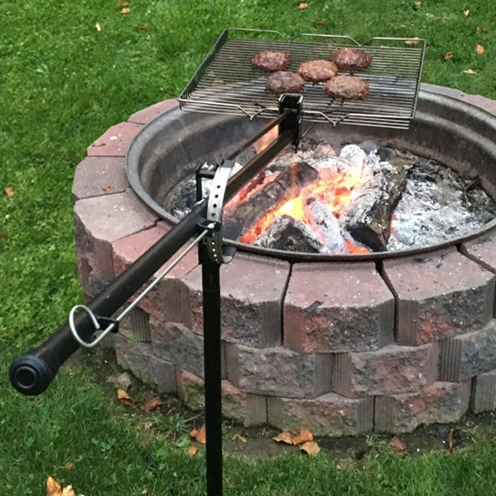 Stainless Steel Camping Grill with Cast Iron Cookware Hook Attachment Q440