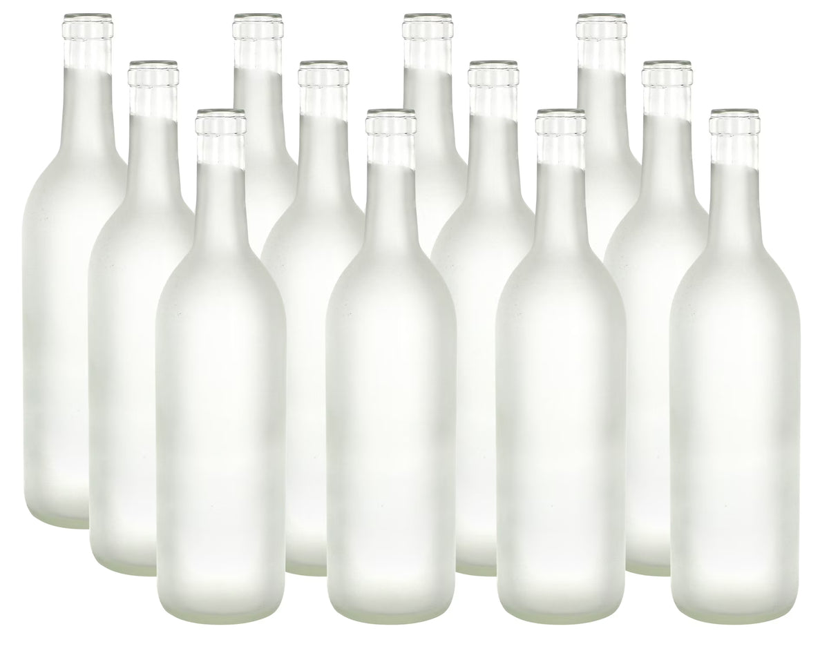 12 per case Clear Frosted Glass Bordeaux Bottles T7894