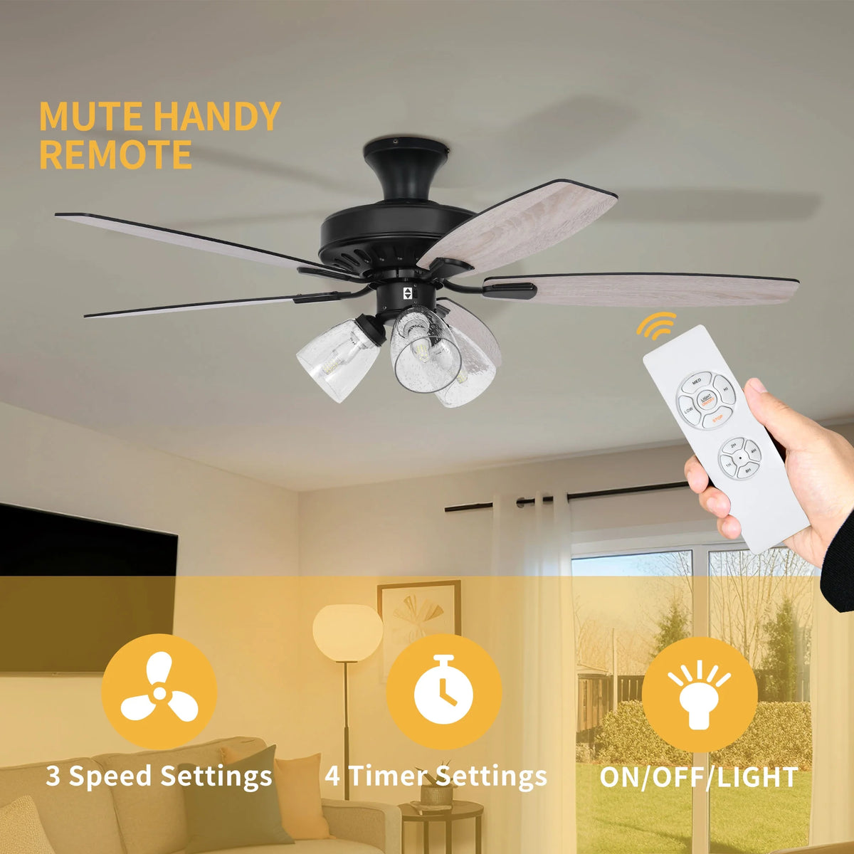 52in Ceiling Fan with Light and Remote N661635