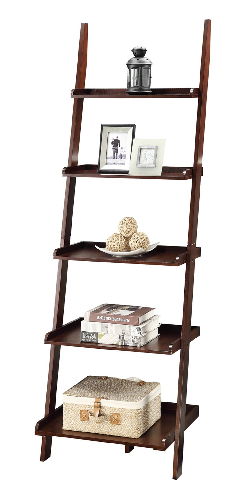 Espresso 5-Shelf Bookshelf Ladder X91633