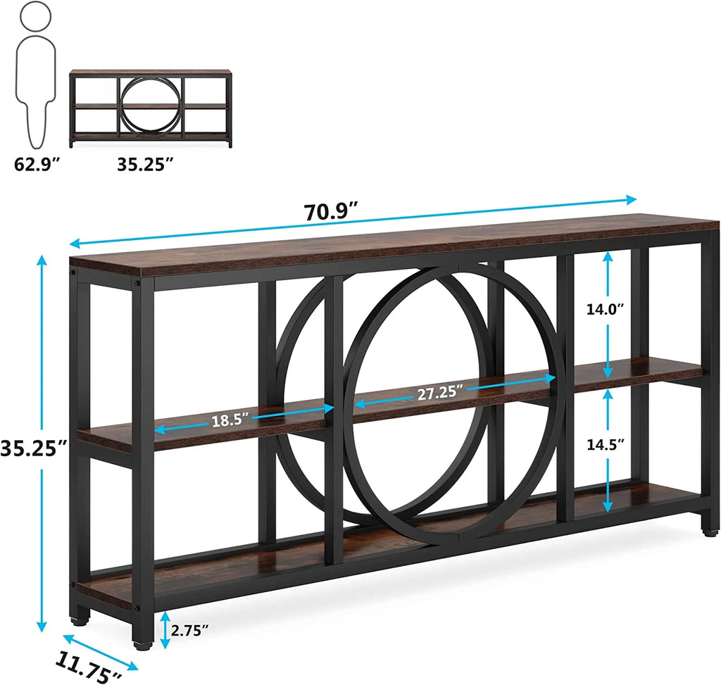 70.9 inch Narrow Console Table with 3 Tier Wood Storage Shelves V616804
