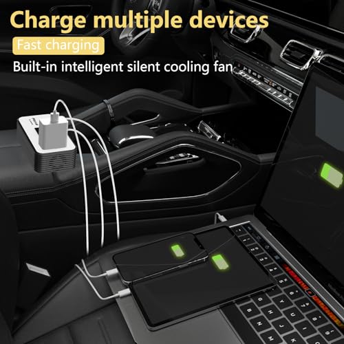 200W Car Power Inverter DC 12V to 110V AC with USB-C Voltage Display E514928