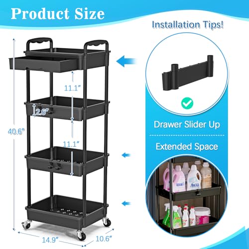 3-Tier Rolling Cart with Drawer & Lockable Wheels Y2227
