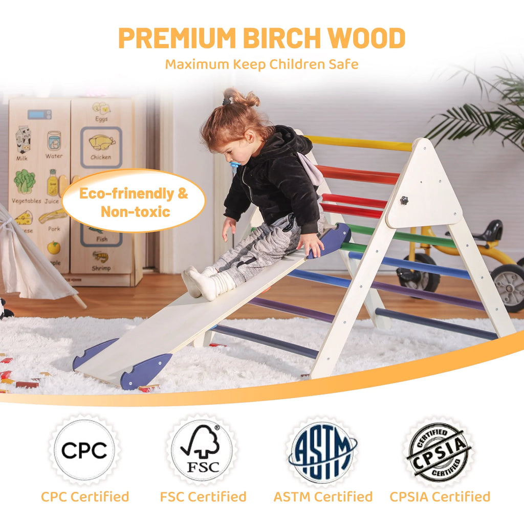 4-in-1 Wooden Pikler Climbing Triangle with Ramp and Arch D710443