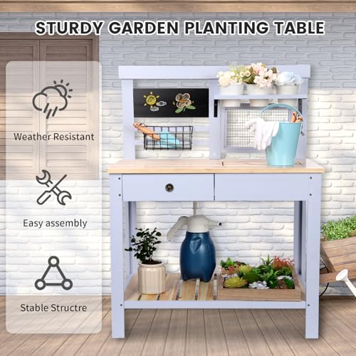 Wooden Outdoor Potting Bench Table with Sink N658280