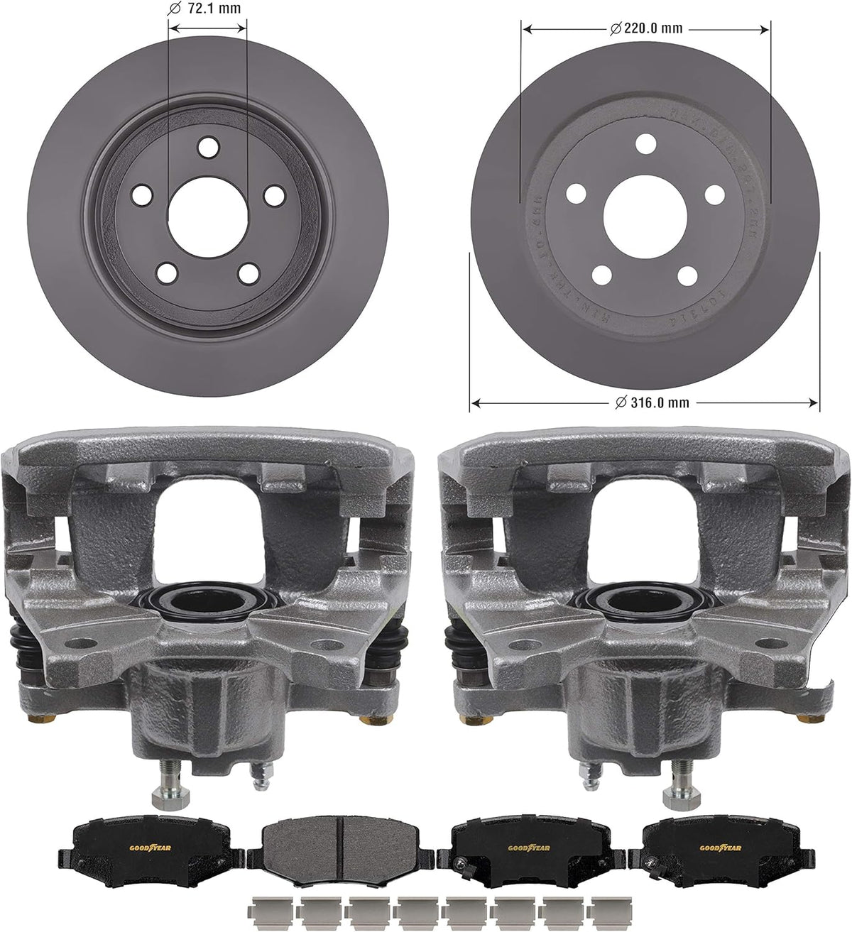 Rear Brake Kit Calipers Rotors Ceramic Pads A1879