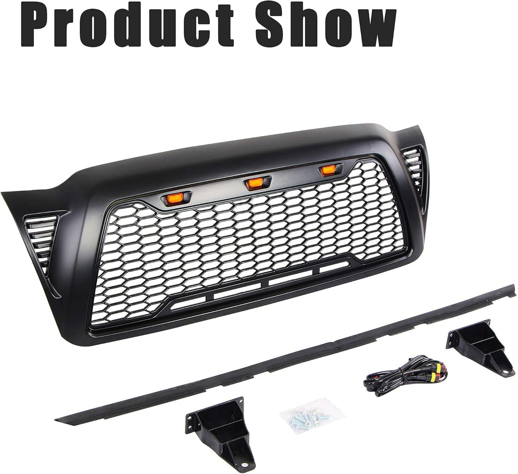 Matte Black ABS Plastic Tacoma Grill with 3 Amber Lights H63383