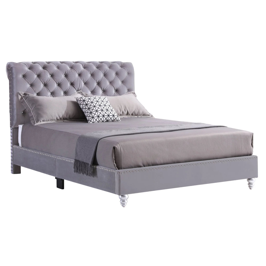 Gray Tufted Upholstered Queen Panel Bed B72550