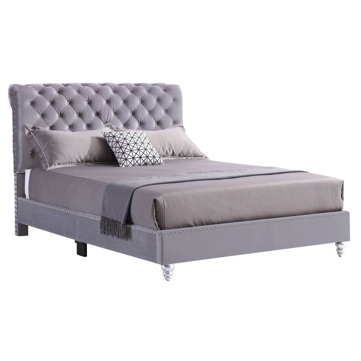Gray Tufted Upholstered Queen Panel Bed B72550