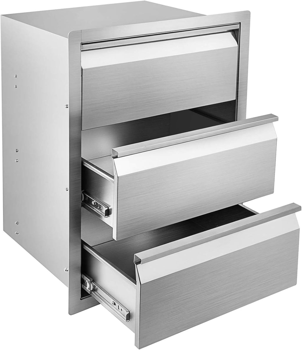 Stainless Steel Triple Access BBQ Drawers Box Frame Style Flush Mount Outdoor Kitchen Drawers C842051