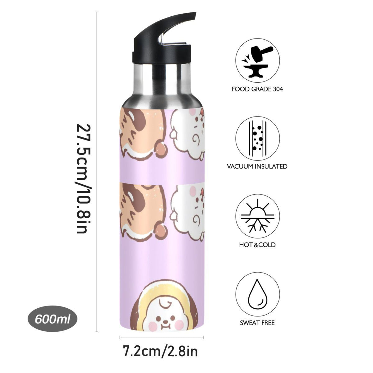 Stainless Steel Insulated Water Bottle with Straw Lid Q315
