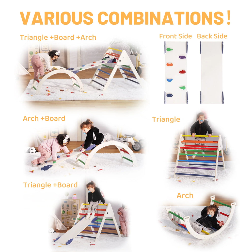 4-in-1 Wooden Pikler Climbing Triangle with Ramp and Arch D710443