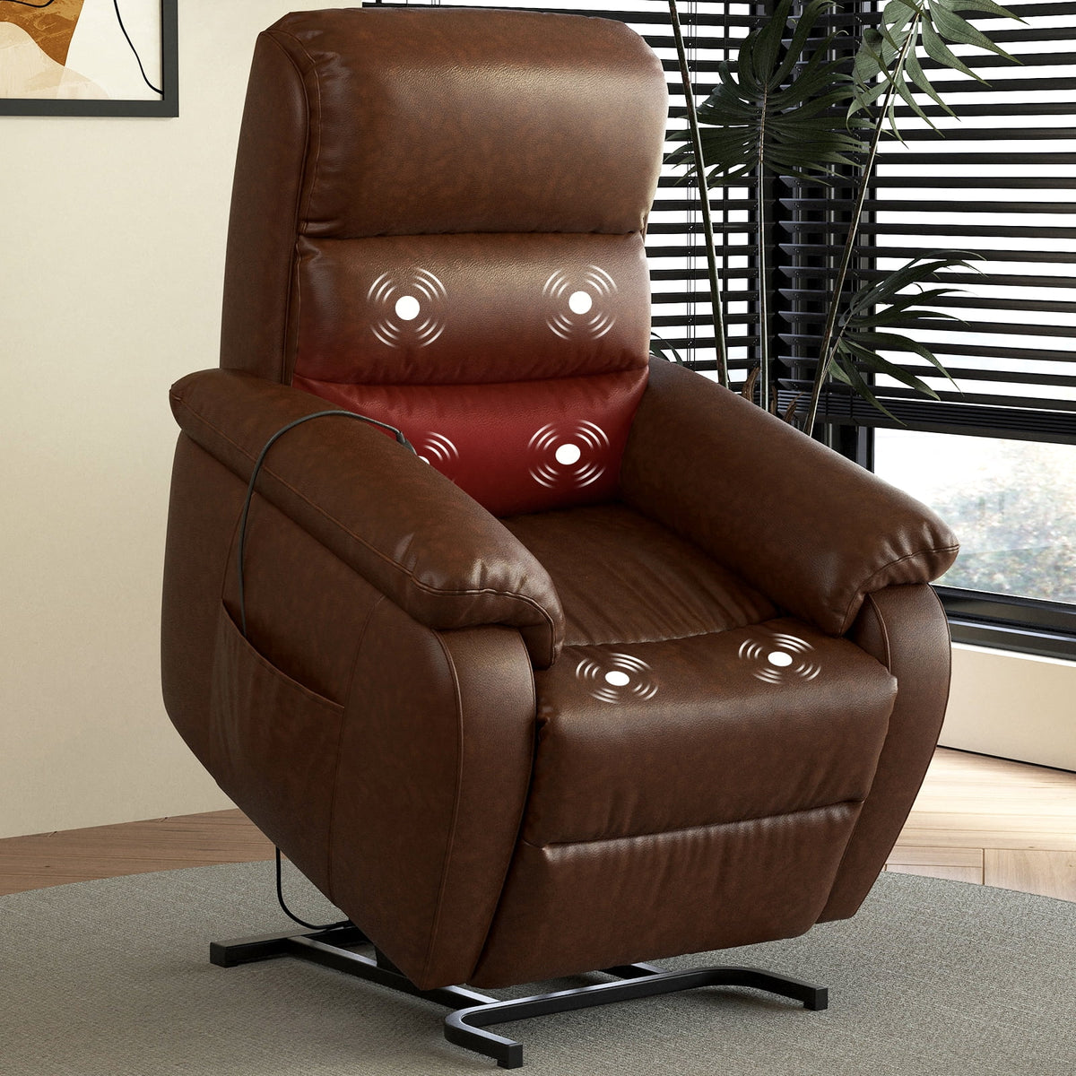 Brown PU Power Lift Recliner with Massage and Heat F21393